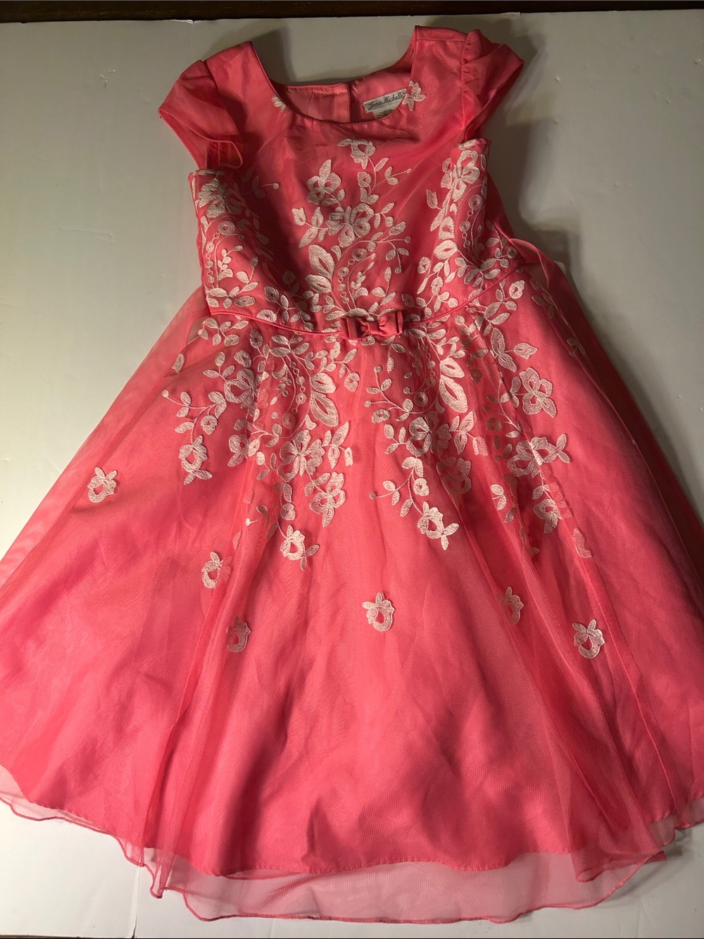 Girls Jona Michelle Coral Pink Floral Embroidered Party Dress